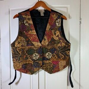 Vintage Ana Mori Beaded Patchwork Vest Top All Size Boho Retro Brown Fall Vibe‎